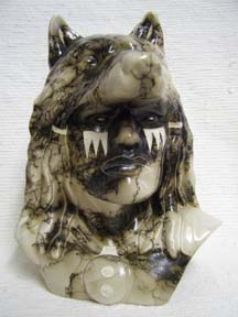 Large Chief's Head with Wolf
