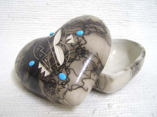 Native American Made Ceramic Horsehair Medium Heart Jewelry Box